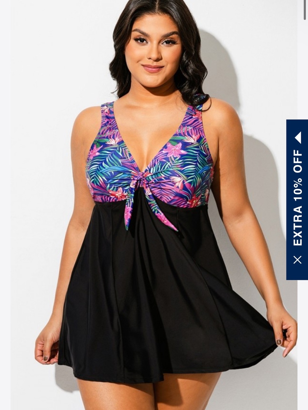 Plus size swim dress | black and purple